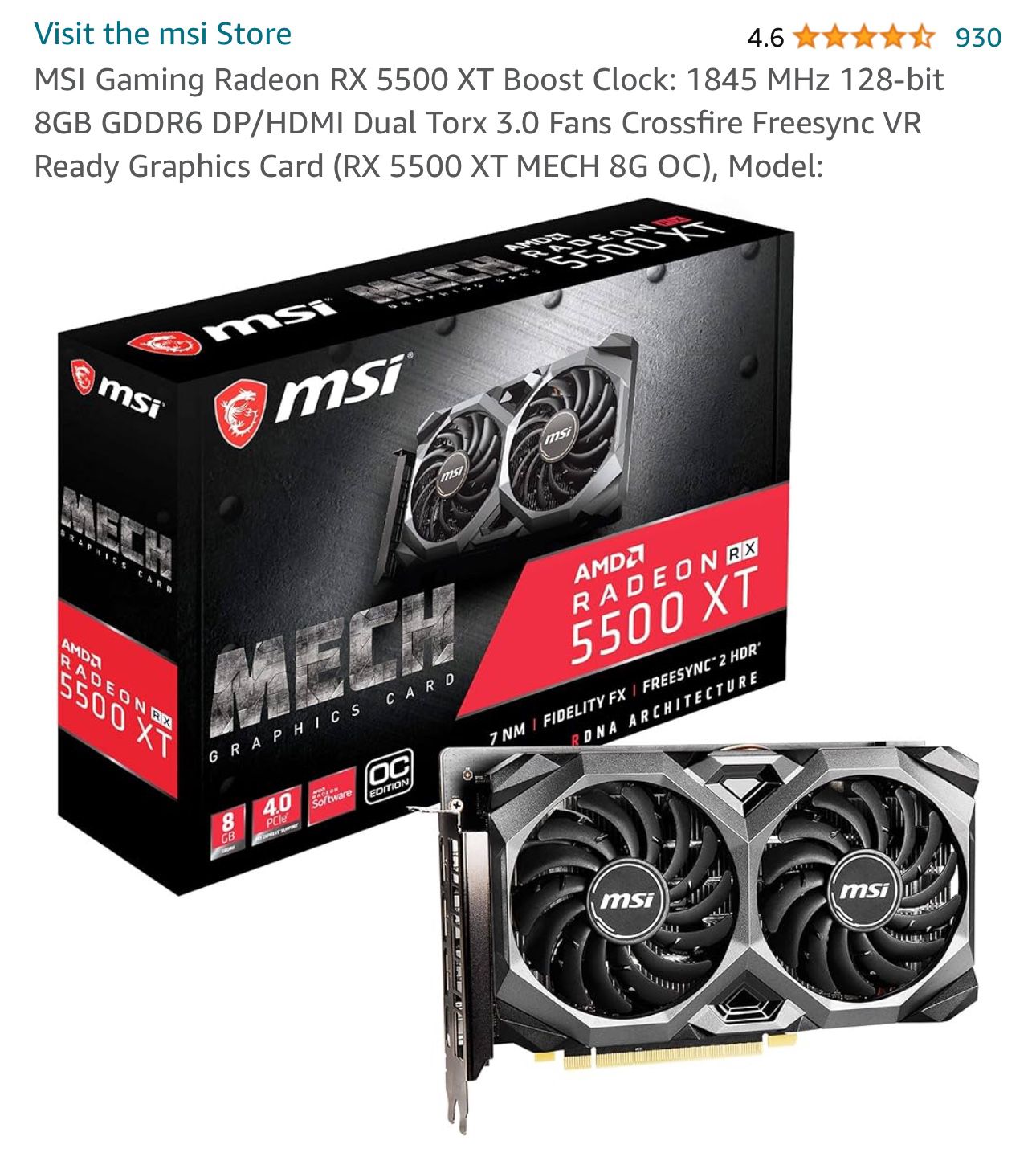 MSI AMD Radeon Rx 5500 XT