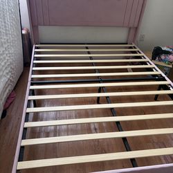 Blush Pink velvet queen size bed frame