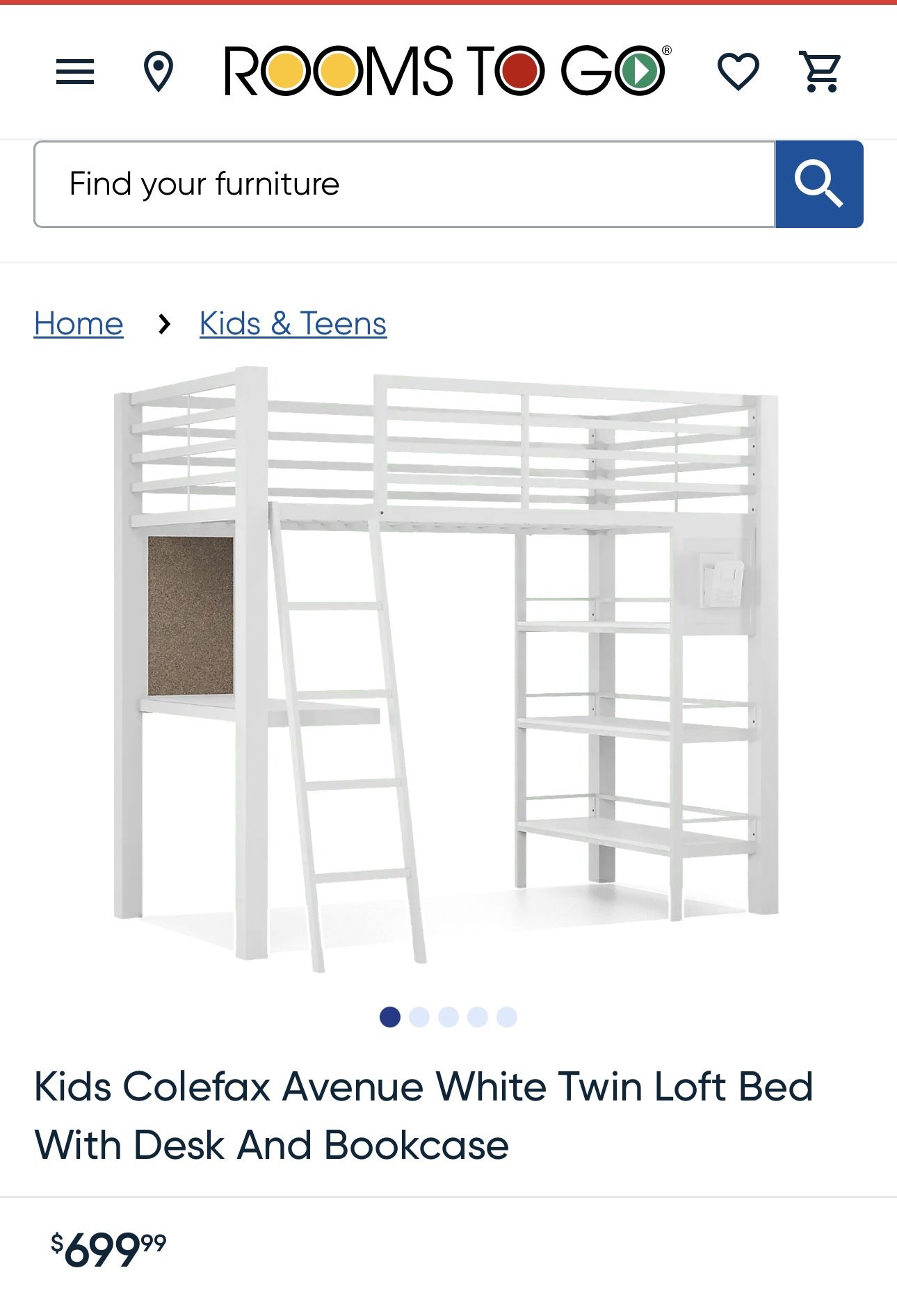 Kids Colefax Avenue White Twin Loft Bed With Desk And Bookcase