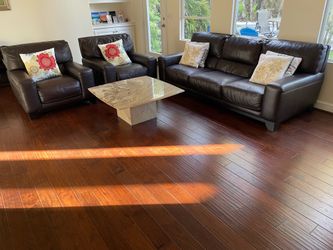 Leather brown sofa set