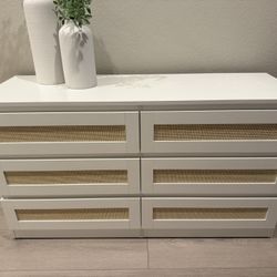 White 6-drawer dresser with cane fronts