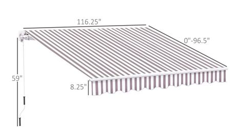 Outsunny Retractable Patio Awnings w/ Manual Crank Handle, UV & Water-Resistant Fabric and Aluminum Frame, 10' x 8', Coffee Stripes, 840-150V01CF
