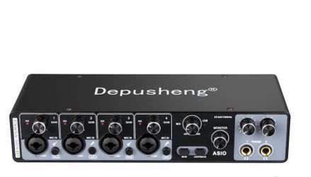USB Audio Interface With ASIO Drivers, 24Bit 192Khz, Phantom Power +48v, Low Latency For Home Studio Recording, PC/MAC Compatible (4 CHANNEL)