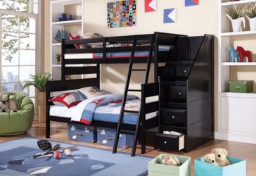 Black Twin over Full Bunk Bed with Storage Ladder (NO CREDIT NEEDED)
