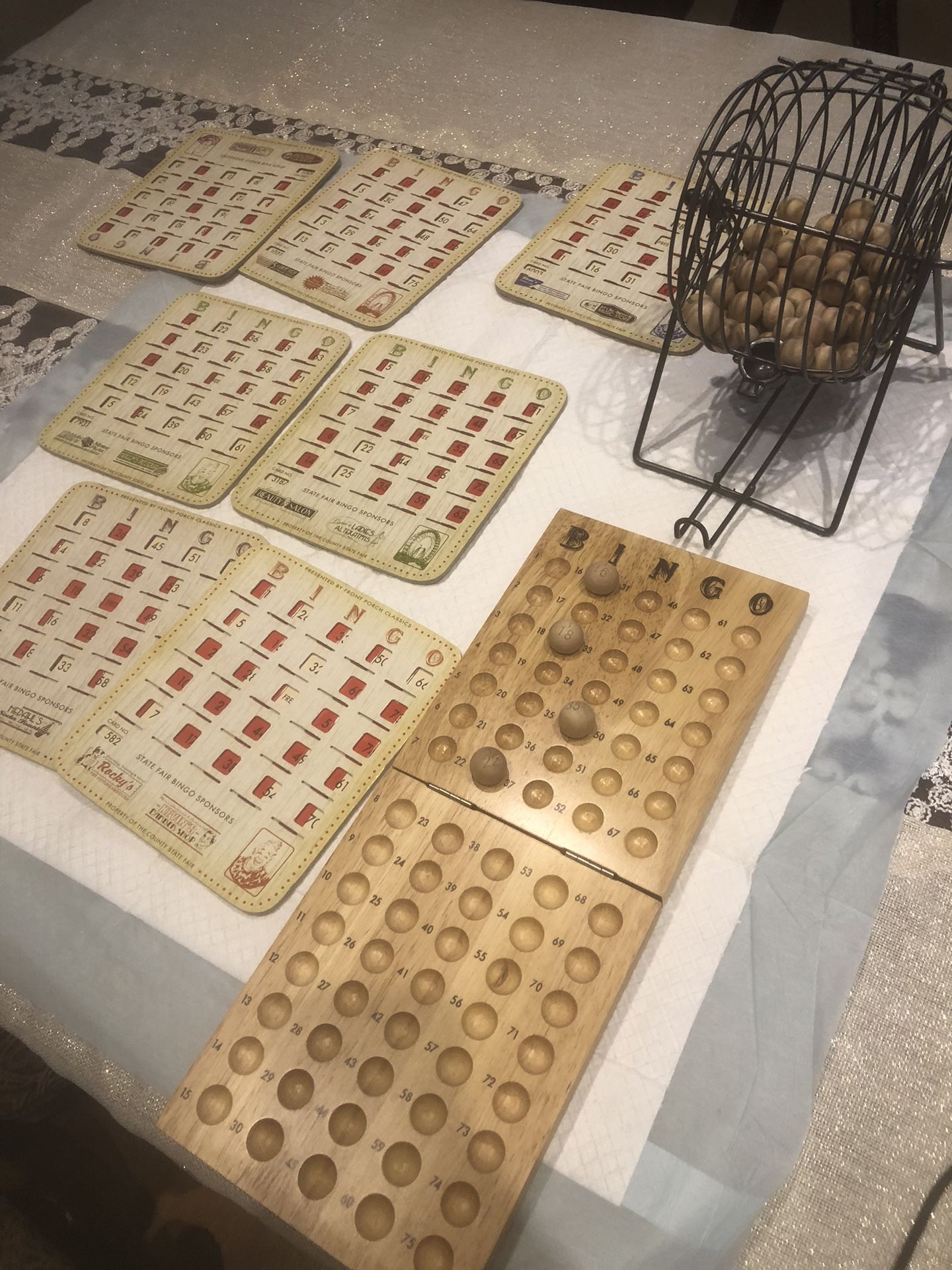 Bingo Game Spinning Wheel, Tracking Board And 7 Boards