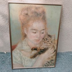 Woman Holding Her Cat. cat art
