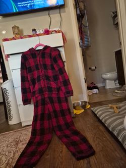 SKIMS - Red Black Plaid Fleece One-Piece Pajamas