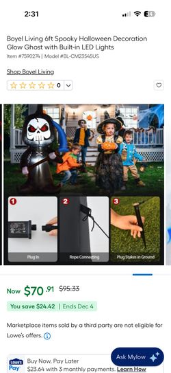 Boyel Living 6ft Spooky Halloween Decoration Glow Ghost with Built-in LED Lights