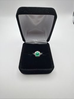 Natural Emerald & Diamond Platinum Cluster Ring