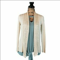Dana Buchman Cream Sequin Cardigan S 