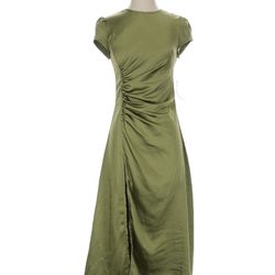 Olive Green Satin Midi Dress 