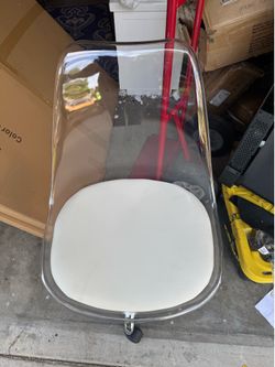 Clear acrylic office chair white leather seat