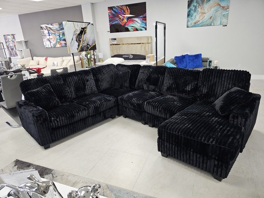 Black Sofa Black Sectional Large Black Noodle Fabric