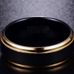 [Golden Tungsten Ring] Golden Tungsten Ring | 8mm width, Vacuum plating, Black matte surface, Men's, USA size 7-15