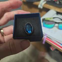 Mens Size 10 Blue Topaz Stainless Steel Ring 