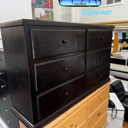 Six Drawer Black Pinewood Dresser Cajonera 