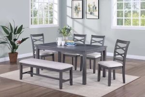 Brand new dark gray 6-Pcs Dining Set Table + 4 Chairs + Bench