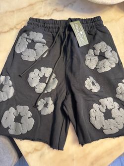 Denim Tears Cotton Wreath Sweat Shorts - Black / Grey Flowers