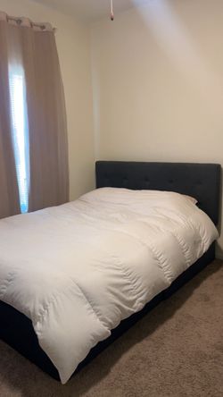 Dark Gray Upholstered Bed Frame with Headboard