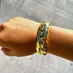 Cuban Link Mens Bracelet 14k Gold Plated