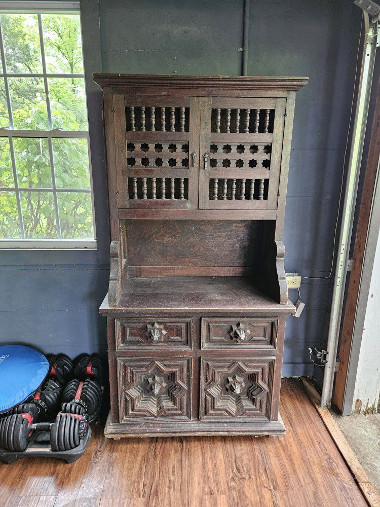 Antique Two-Piece Oak Cabinet / Armoire