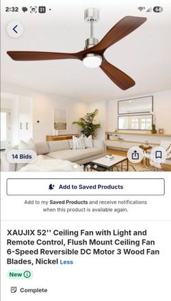 XAUJIX 52'' Ceiling Fan with Light and Remote Control, Flush Mount Ceiling Fan 6-Speed