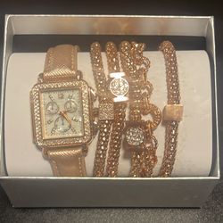 Rose Gold Watch And Bracelet Set