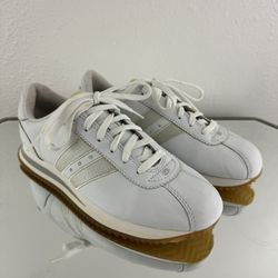 SKECHERS Vintage Y2K 2000s White Leather Rhinestone Stripe Casual Track Sneakers