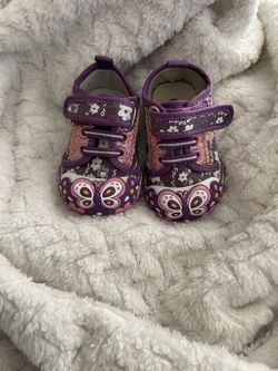 Chulis Butterfly Purple Floral Toddler Shoes Sz 18/2