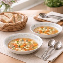 Towne House Japan 1960s Petit Point 3097R Soup Bowls Set of 4, 7.5x1.5”