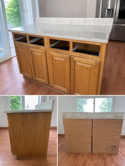 Solid Wood Kitchen Island w/ Real Marble Countertop