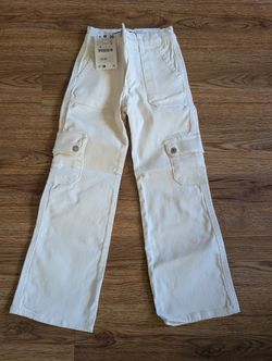 Zara Kids Girl Cargo Stretch White Jeans  7 NEW *tags on