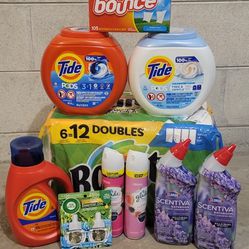 Laundry Detergent, Tide, Bounty, Air Wick, Clorox, Bounce, Glade Bundle $50