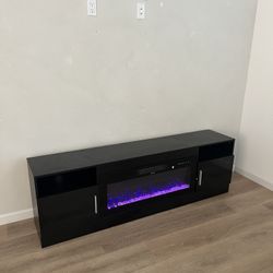 70" Fireplace Tv Stand With 36 Inch Fireplace Up To 80" TVs, LED Light Entertainment Center And Storage, 70"Modern Wood Media TV Console