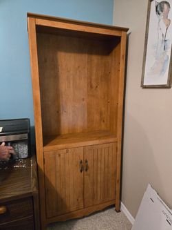 Tall Wood Bookcase with Cabinet