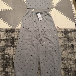 Brand New With Tags Women’s Outfit Akira Statement Tank And Wide Leg Sweatpants Mirrored Details