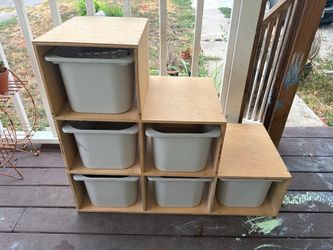 Stair-Step Wooden Storage Unit with Bins