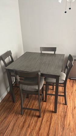 Gray Counter Height Dining Table Set with 4 Chairs