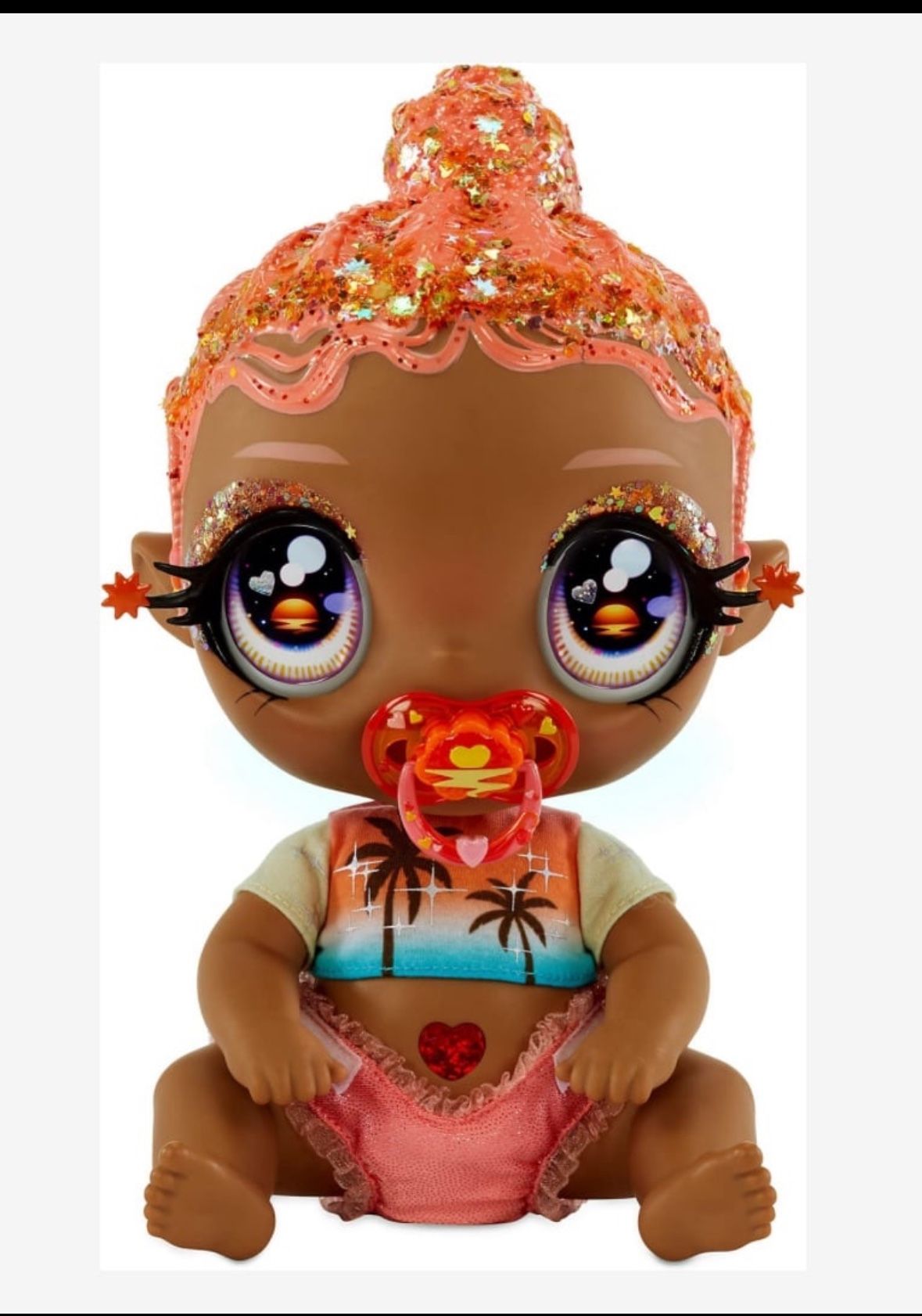 MGA's Glitter Baby Doll With Color Changes, Pink Hair, Sunset Outfit, Bottle - Gift For Kids Ages 3-5+