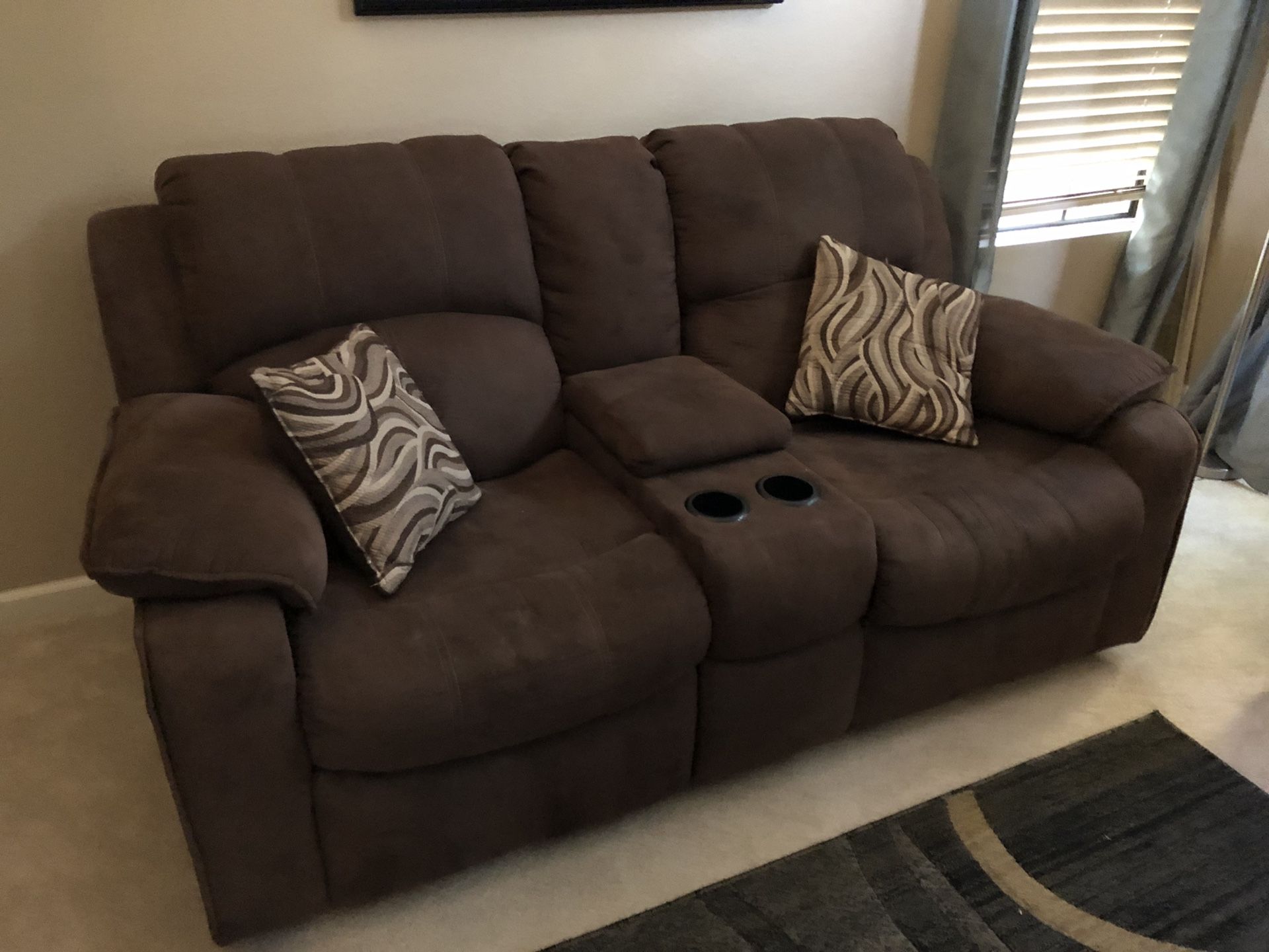 Reclining love seat and couch. Microfiber.