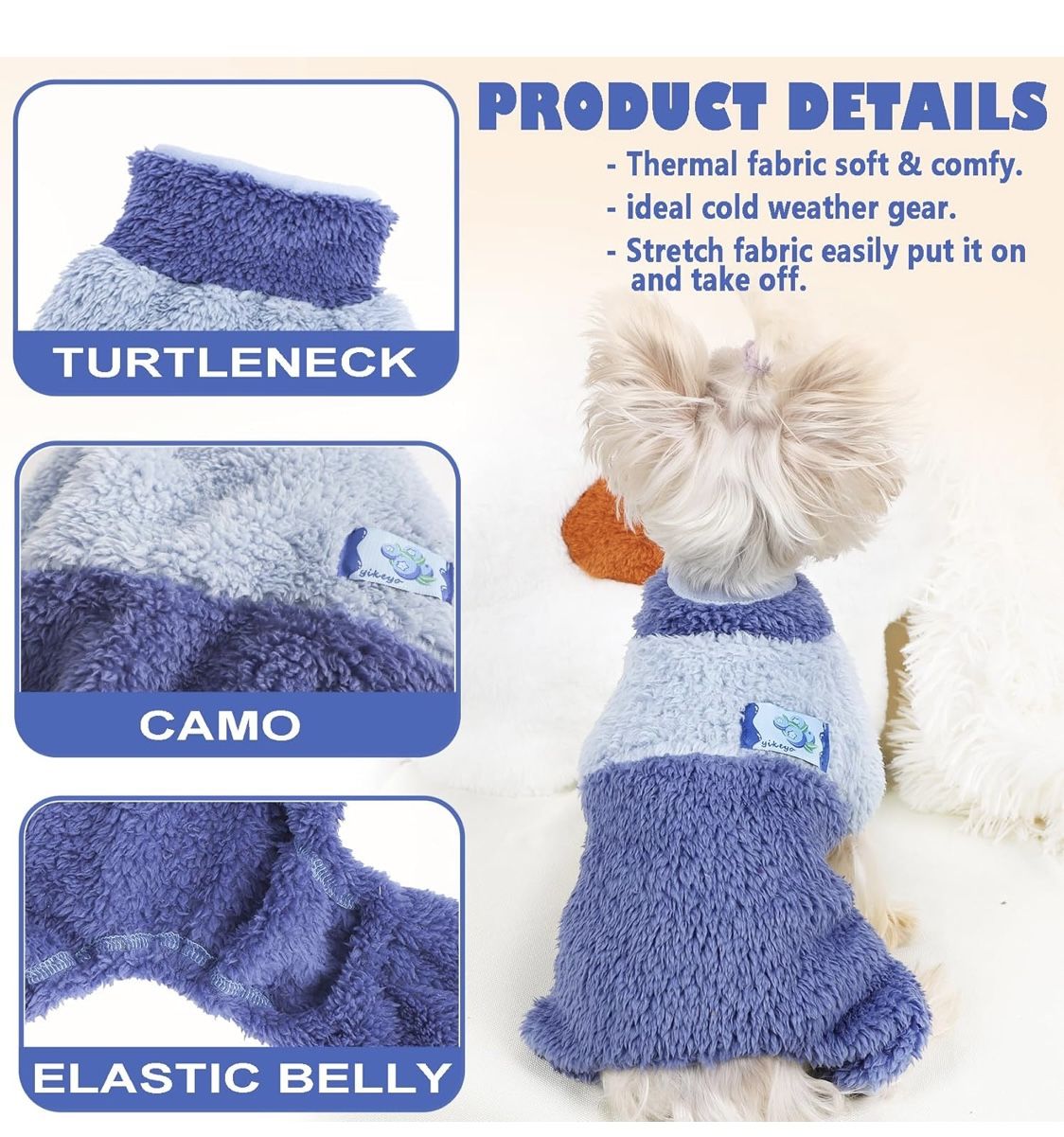 Dog Pjs for Small Dogs Chihuahua Yorkie Clothes Fleece Warm Puppy Pajamas Sweater Onesie Pink Pet Clothes Outfit Apparel (Blue, X-Small)
