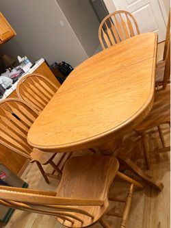 Solid Oak Expandable Table and 10 Chairs
