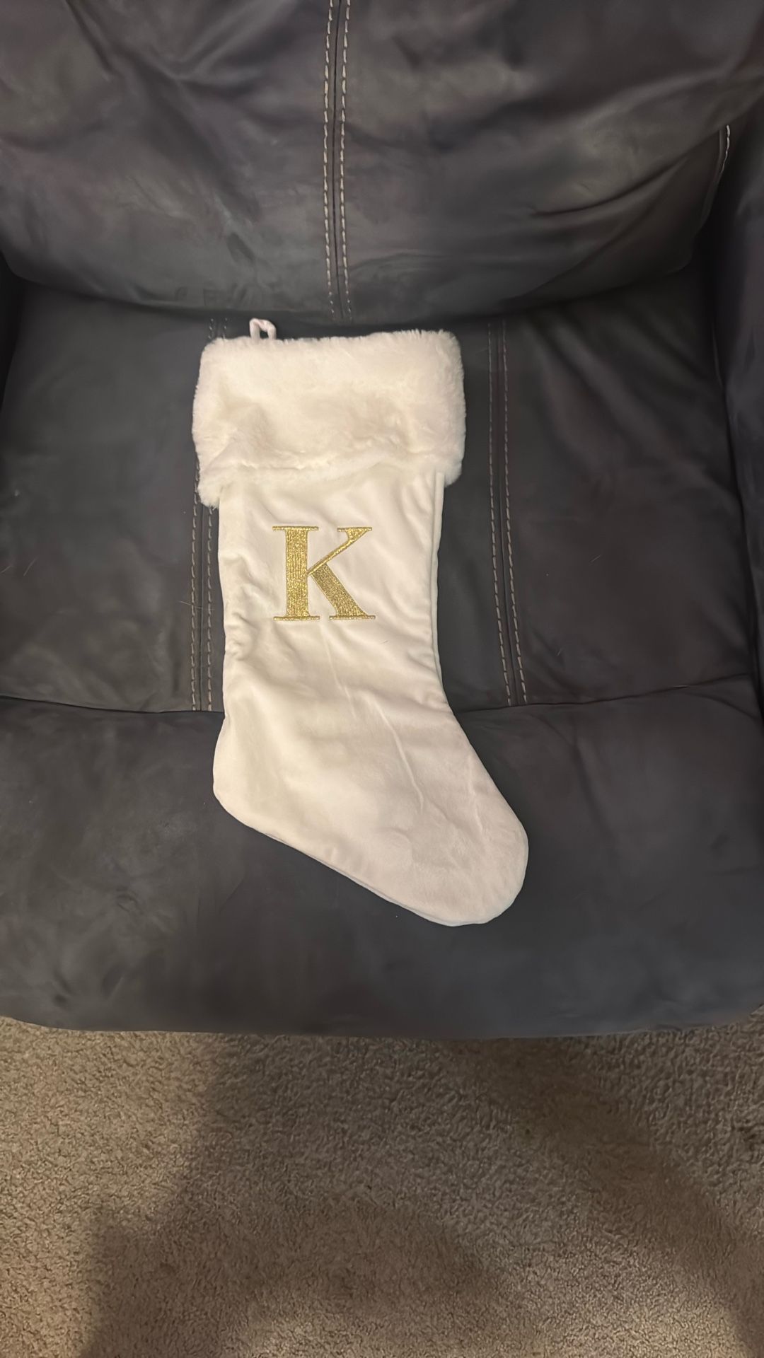 New Without Tags Soft White Gold Initial K Full Size Stocking Christmas Holiday Decoration Gift