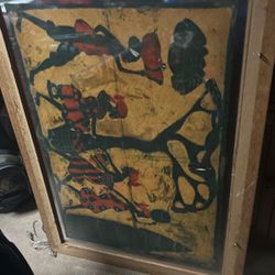 Art Paint On A Silk Scarf Between Two Panes Of Glass