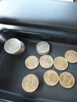 Older half dollars rear penny and quarters with stamps