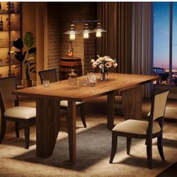 63" Dining Table for 4-6, Farmhouse Kitchen Table with Sturdy Legs, Rectangular Dinner Table for Kitchen, Dining Room (Rustic Brown)