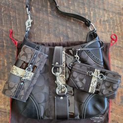 COACH Brown Python Hobo Bag With Wristlet And Wallet