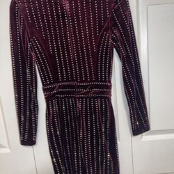 Velvet Studded Wine Color Mini Dress 