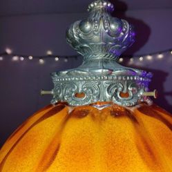 Mid Century Vintage Amber Globe Swag Lamp