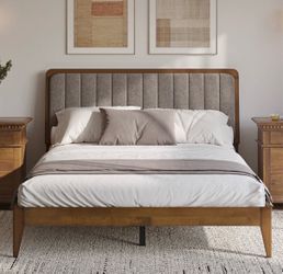Gray upholstered queen bed - solid